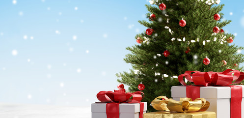 Christmas tree and christmas presents 3d-illustration