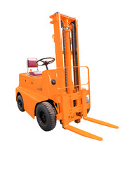 Forklift truck orange isolated on white background.