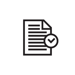Compliance black icon design. Line style. Document with check mark sign. Vector illustration. 