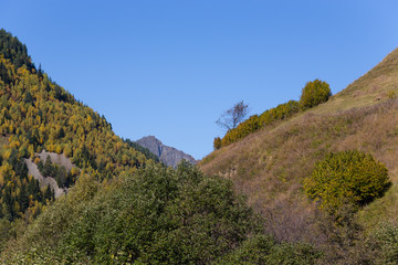 Amazing autumn mountain landscape in Svaneti. Georgia