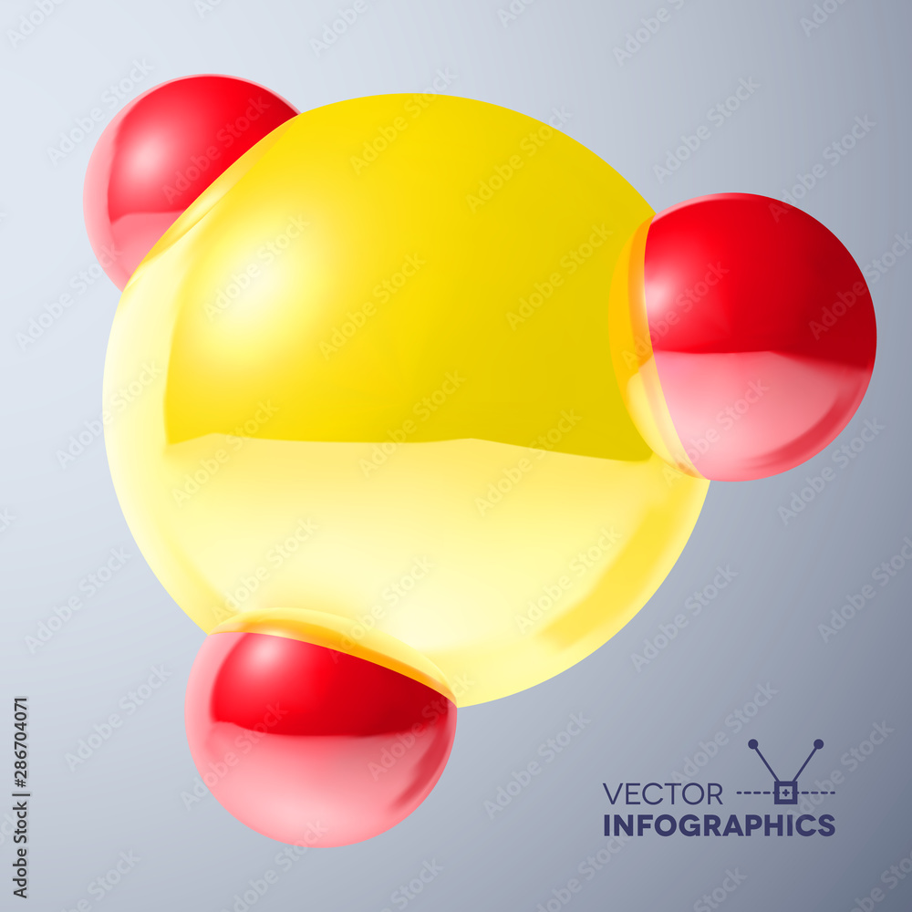 Poster glossy connected 3d balls with reflections