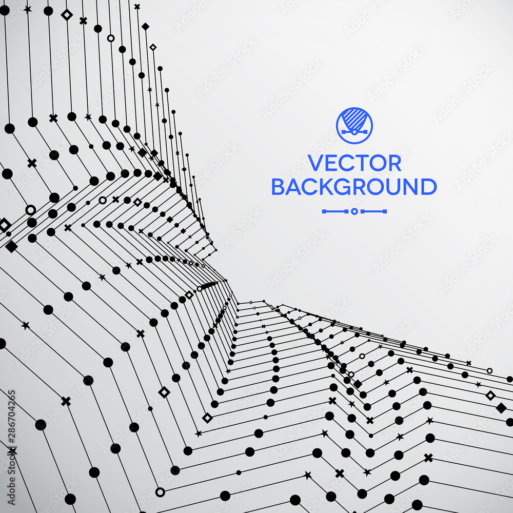 Poster wavy grid made of connected dots with signs