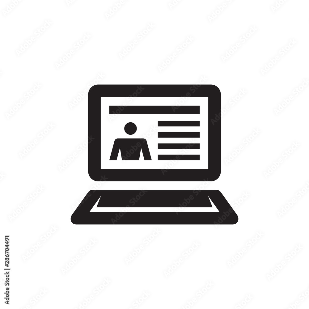 Fototapete computer display with human web page - concept vector icon design. internet user identification symb