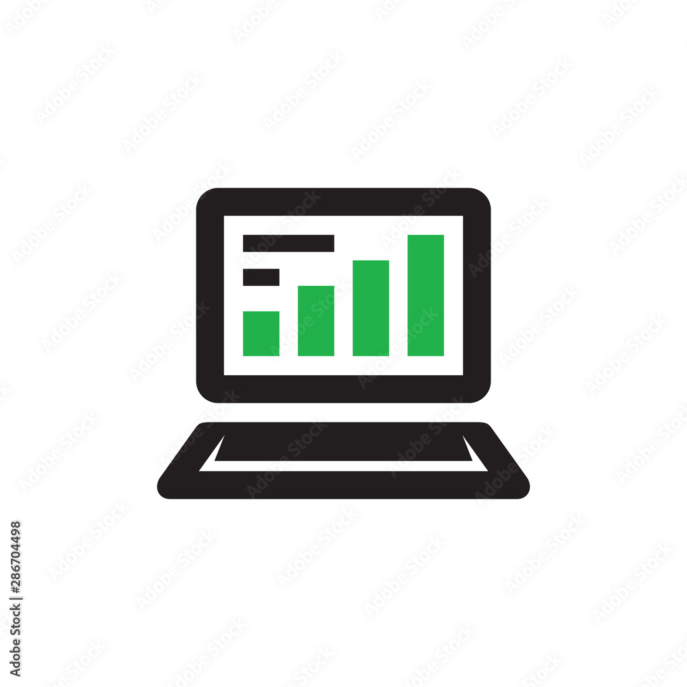 Poster computer display with finance growth graphic - concept vector icon design. internet user identificat
