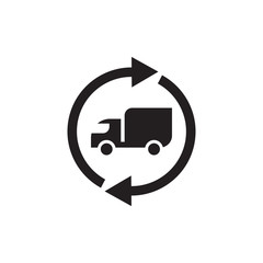 Transport truck delivery and arrows - black icon flat design. Transportation sign. Vector illustration. 