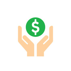 Dollar coin in hands - concept icon design. Vector illustration. 