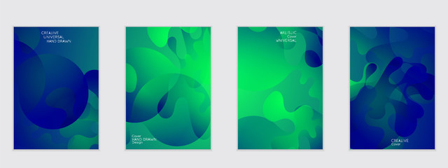 Templates with wavy shapes overlapping on bright gradient background