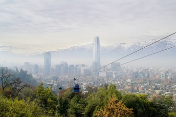 Santiago de Chile cityscape with cable car