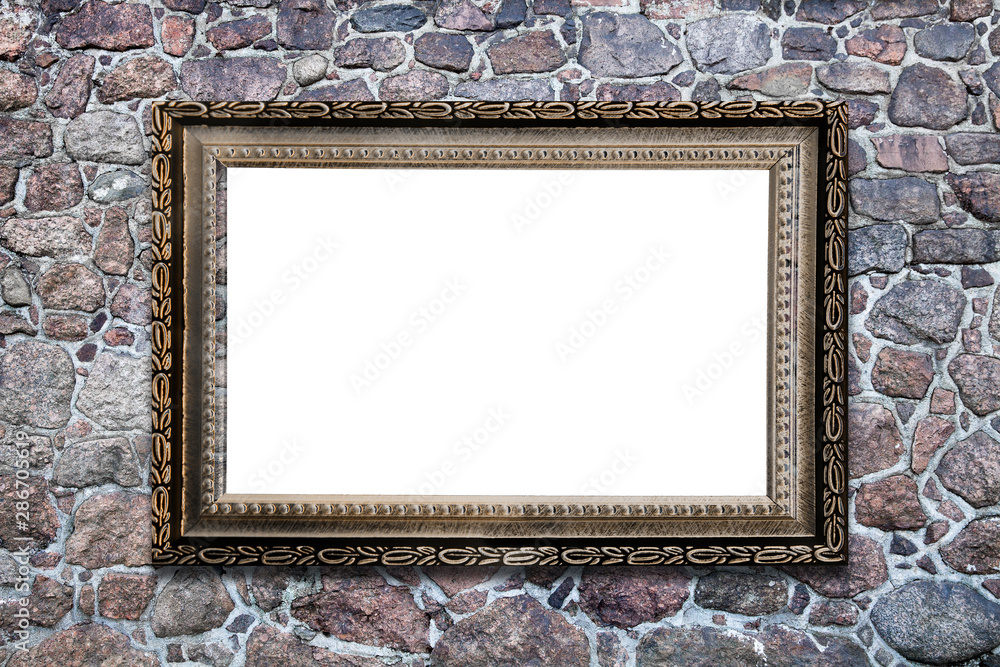 Aufkleber rectangular frame isolated on white on a natural stone wall