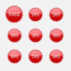 Red zigzag sale icon set with text.
