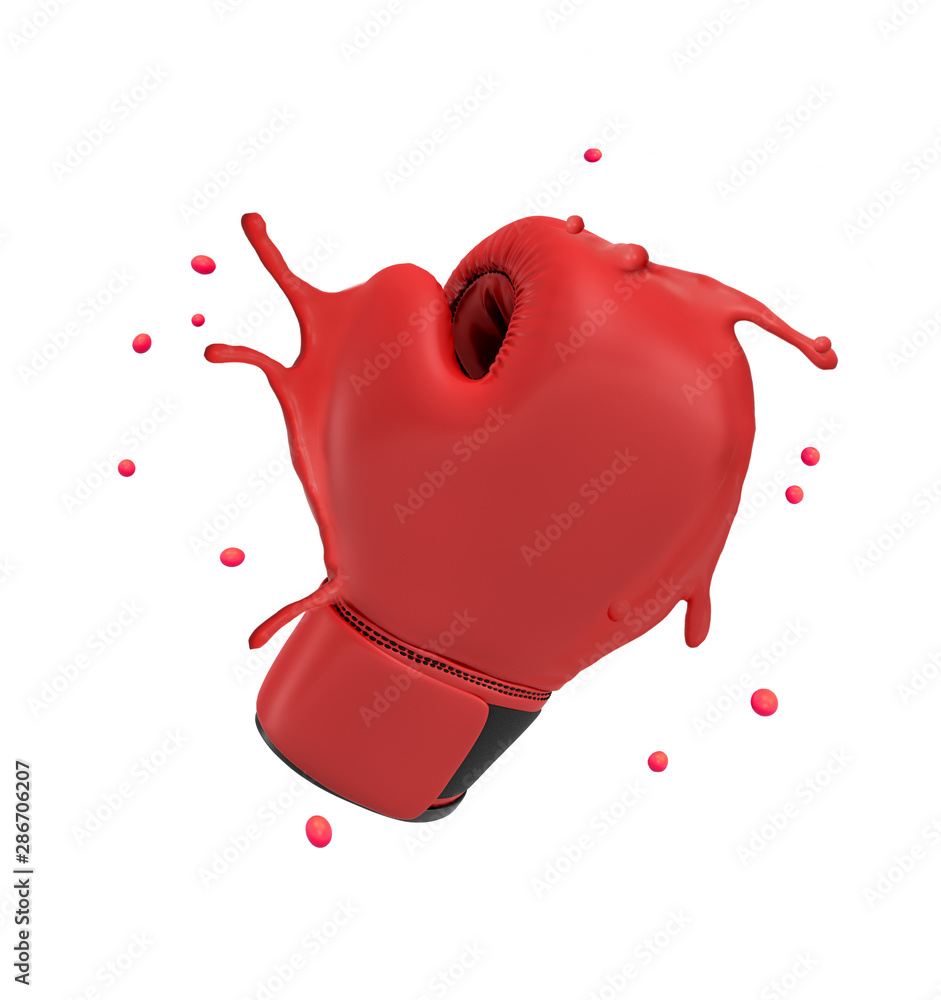 Poster 3d rendering of red boxing glove splashing isolated on white background