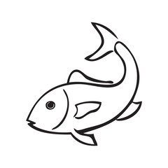Black and white vector icon of fish