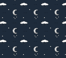 Vector autumn cozy pattern. Moon,  cloud, heart.
