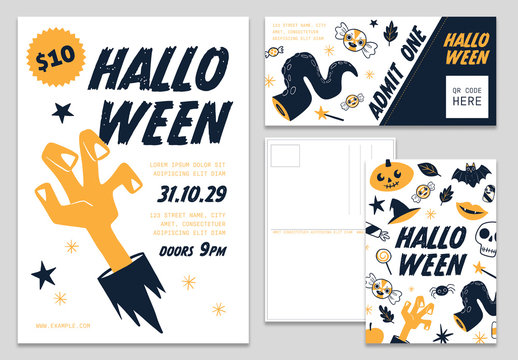Orange and Black Halloween Event Layout Pack with Graphic Illustrations