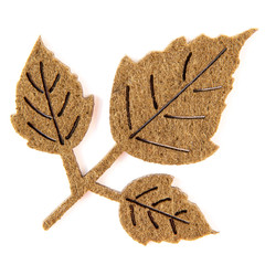 Beautiful autumn leaf from felt isolated on white background