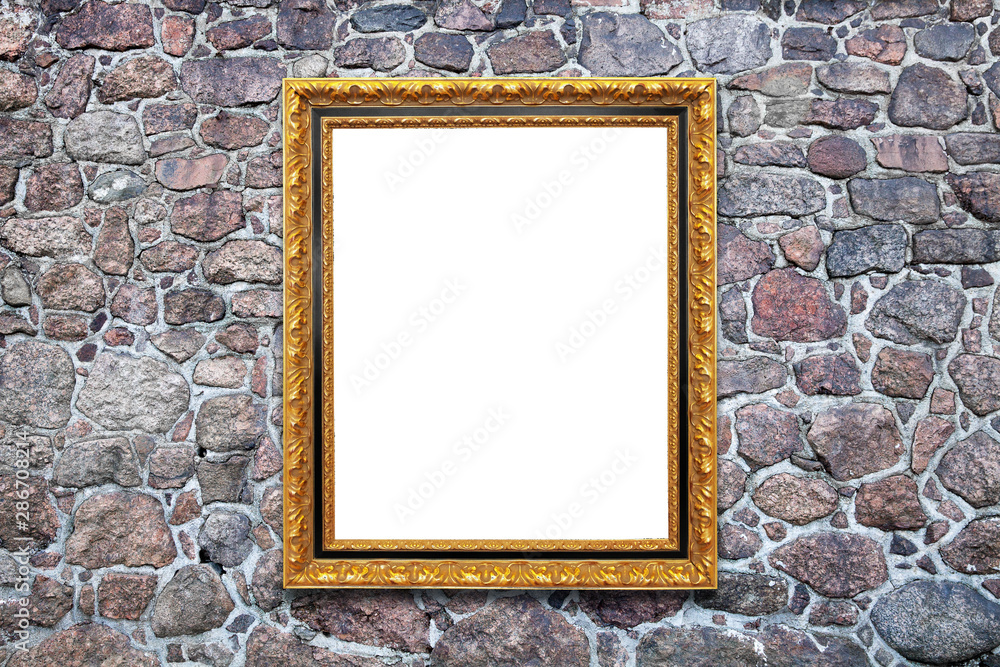 Aufkleber rectangular frame isolated on white on a natural stone wall