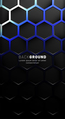 Vertical hexagon background. Gradient color light pattern with dark background technology style. Honeycomb. Vector illustration of light.