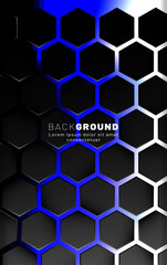 Vertical hexagon background. Gradient color light pattern with dark background technology style. Honeycomb. Vector illustration of light.
