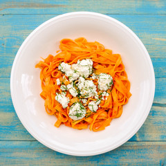 Italian Style Tagliatella Pasta With Feta Cheese