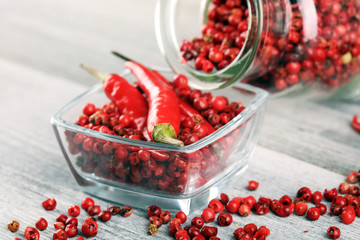 red hot bird chili pepper with pepper corns