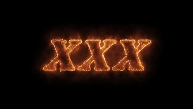 XXX Word Hot Animated Burning Realistic Fire Flame and Smoke Seamlessly loop Animation on Isolated Black Background. Fire Word, Fire Text, Flame word, Flame Text, Burning Word, Burning Text.