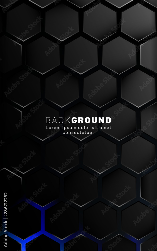 Wall mural vertical hexagon background. gradient color light pattern with dark background technology style. hon
