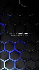 Vertical hexagon background. Gradient color light pattern with dark background technology style. Honeycomb. Vector illustration of light.