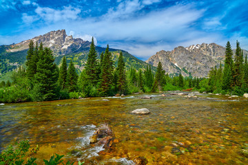 Cottonwood Creek at Jenny Lake with  Teewinot Mountain.