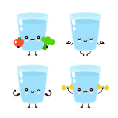 Cute smiling happy water glass healthy,fitness set