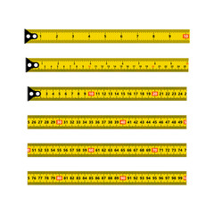 Ruler measuring tapes. Vector long tape set for measure, inches and metric meters, isolated on white background