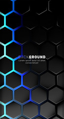 Fototapeta premium Vertical hexagon background. Gradient color light pattern with dark background technology style. Honeycomb. Vector illustration of light.