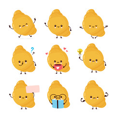Cute happy croissant set collection