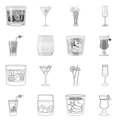 Vector illustration of liquor and restaurant sign. Collection of liquor and ingredient stock vector illustration.