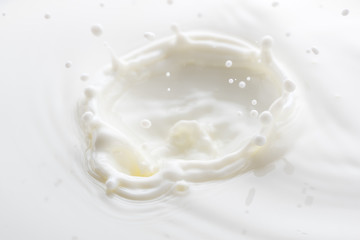 splash on the surface of white milk on a white background