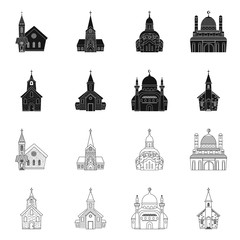 Vector illustration of cult and temple sign. Collection of cult and parish vector icon for stock.