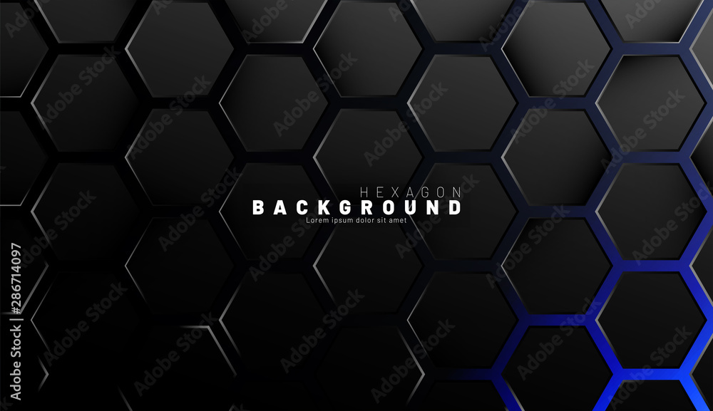 Canvas Prints abstract black hexagon pattern on blue neon background technology style. honeycomb. vector illustrat