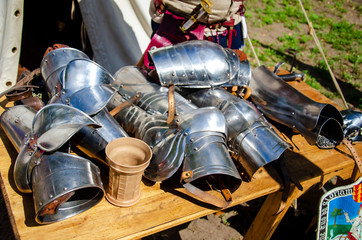 Naklejka premium Metal medieval knight armor parts