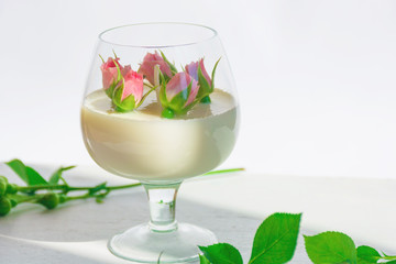 Сandle making - Handmade soy wax candle in glass on white background. Front view. Healthy lifestyle concept