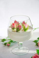 Сandle making - Handmade soy wax candle in glass on white background. Front view. Healthy lifestyle concept. Hard light