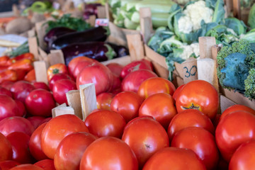 Stand on Small Serbian Farmers Market With Tomato, Eggplant, Marrow Squash, Borecole
