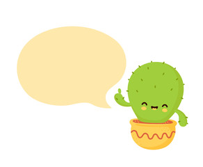Cute happy smiling cactus in pot