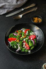 healthy salad vegetables (lettuce, tomato, onion and other ingredients) menu concept. food background. copy space