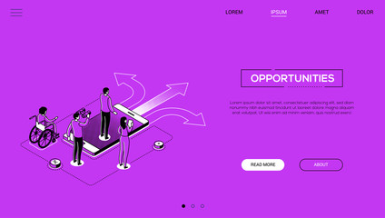Decision making - line design style isometric web banner