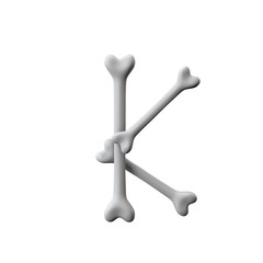 Letter K bone font. Halloween alphabet letter. 3D Rendering