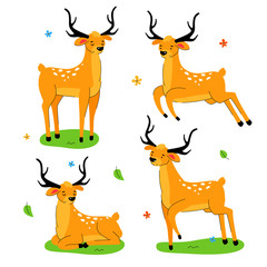 Cute deer - flat design style set of cartoon characters