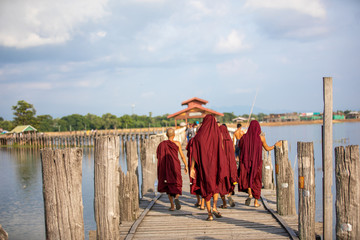 MANDALAY/MYANMAR(BURMA) - 30th July, 2019 : U BEIN BRIDGE is one of the famous teakwood bridge in the world. Located in Mandalay, Myanmar.