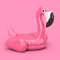 Summer Swimming Pool Inflantable Rubber Pink Flamingo Toy. 3d Rendering