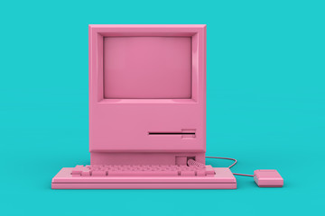 Pink Retro Personal Computer. The System Unit, Monitor, Keyboard and Mouse Mock Up Duotone. 3d Rendering
