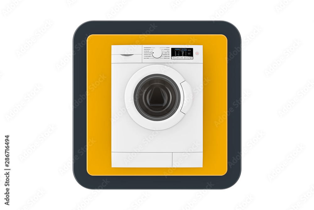 Aufkleber Modern White Washing Machine Touchpoint Web Icon Button. 3d Rendering