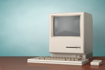 Retro Personal Computer. The System Unit, Monitor, Keyboard and Mouse. 3d Rendering